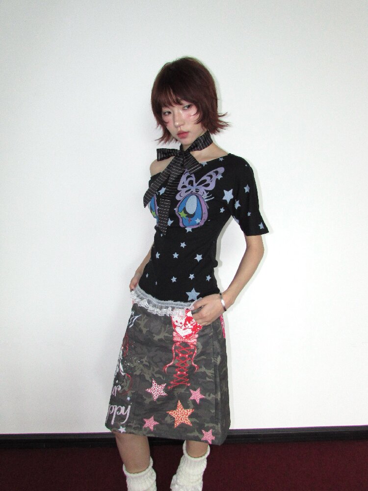 Graffiti Print Camouflage Skirt【s0000018659】