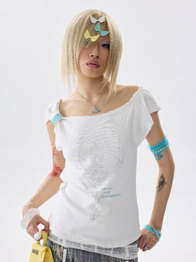 Single Shoulder Wrinkled T Shirt【s0000017639】