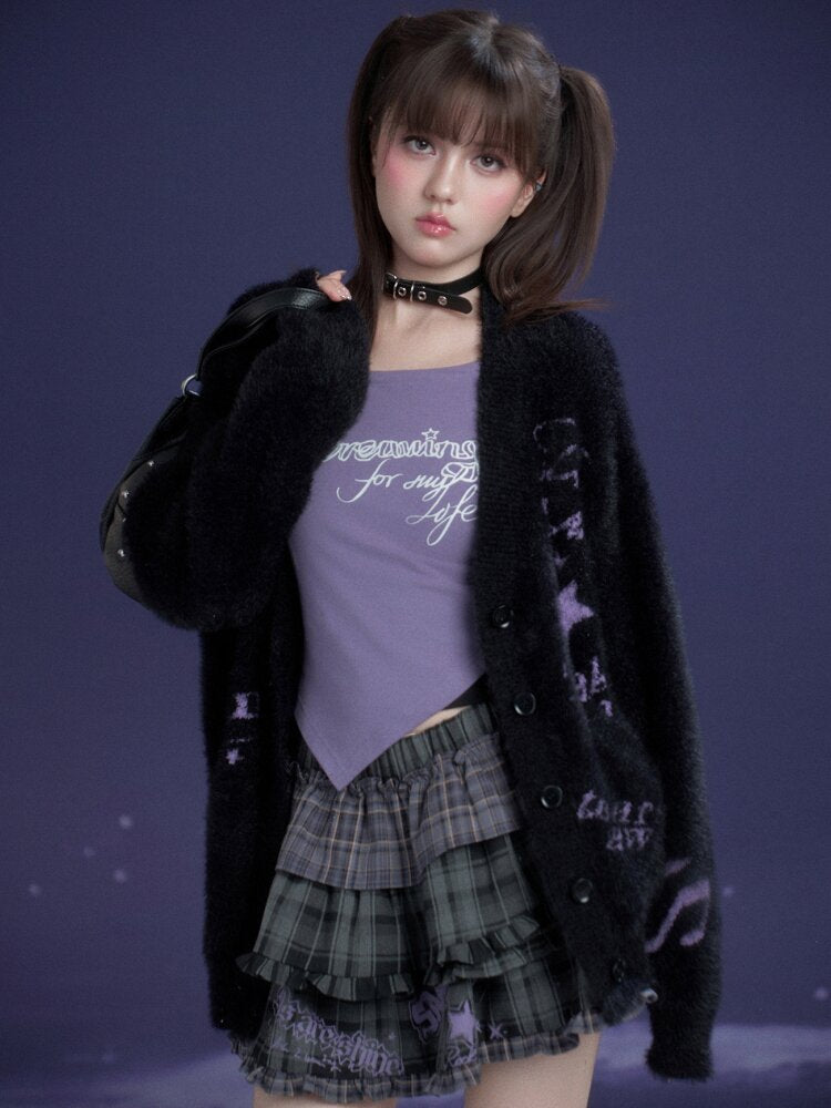 Black Purple Print Fake Two Tee【s0000015469】