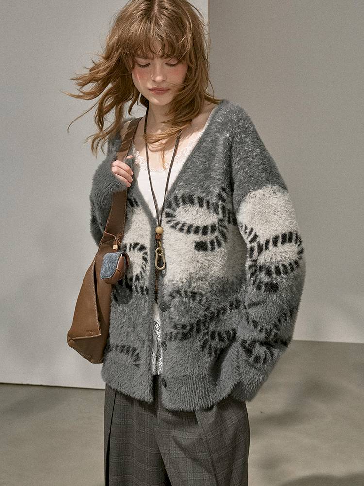 Oversized V-Neck Knit Cardigan【s0000014404】