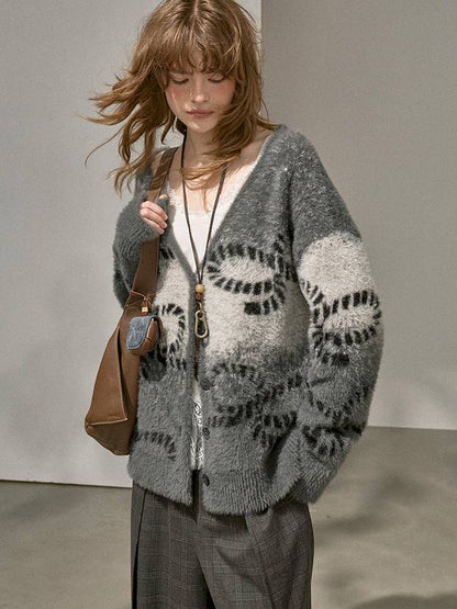 Oversized V-Neck Knit Cardigan【s0000014404】