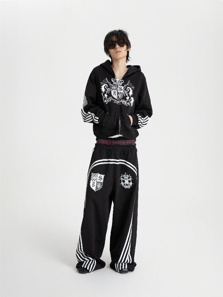 Striped Embroidered Zipper Hoodie【s0000018570】