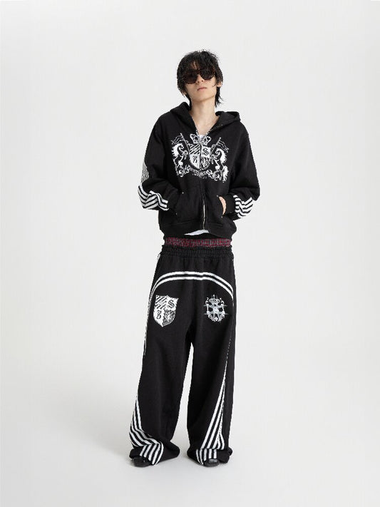 Striped Embroidered Zipper Hoodie【s0000018570】