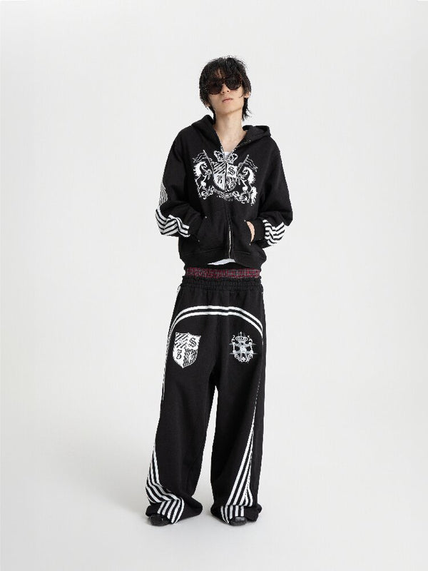 Striped Embroidered Zipper Hoodie【s0000018570】