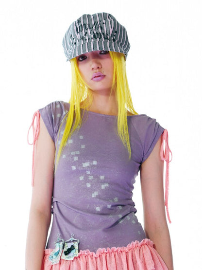 Sparkling Pixel Print Mesh T-Shirt【s0000017549】