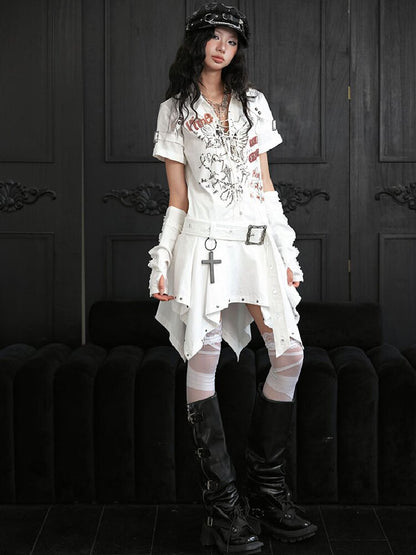 Irregular Lace Up Printed Dress【s0000018175】