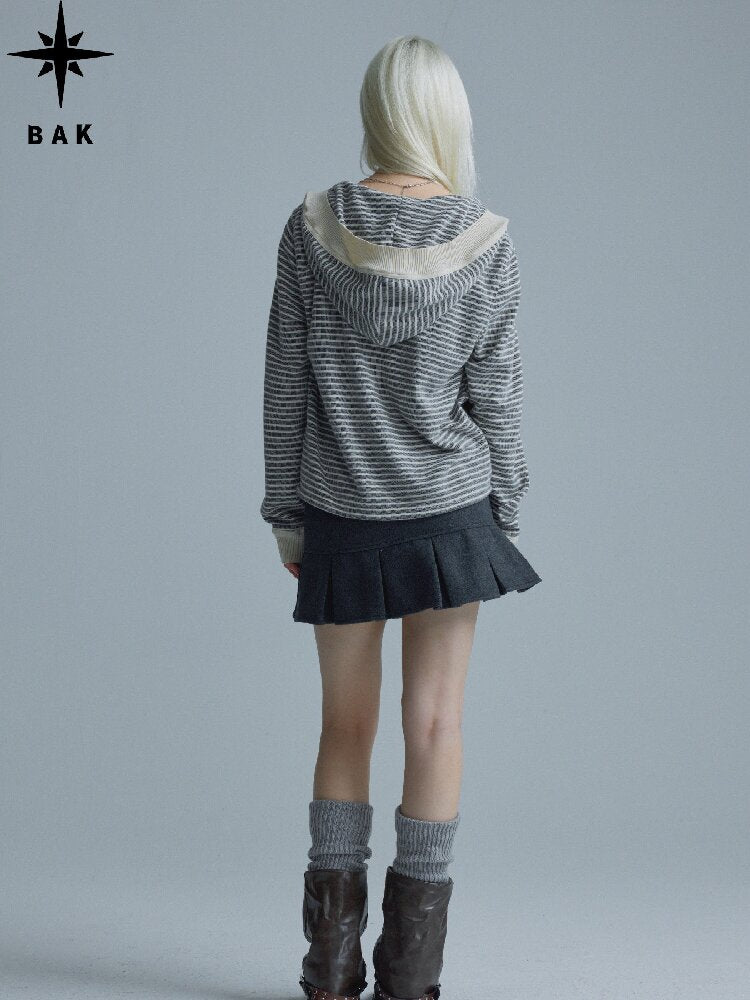 Hooded Fleece Striped Cardigan【s0000018547】