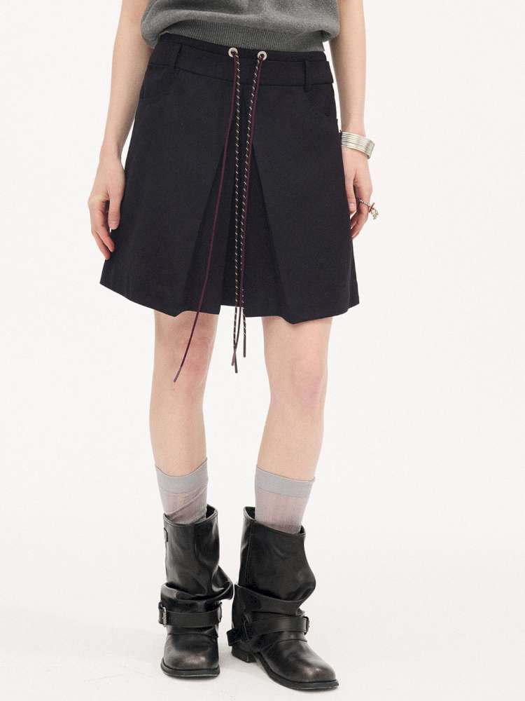 Contrast Strap Pleated A-line Skirt【s0000015414】