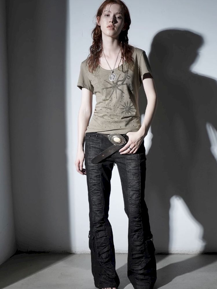 Basic Style Western Print Rhinestone T-Shirt【s0000012833】