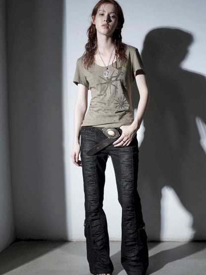 Basic Style Western Print Rhinestone T-Shirt【s0000012833】
