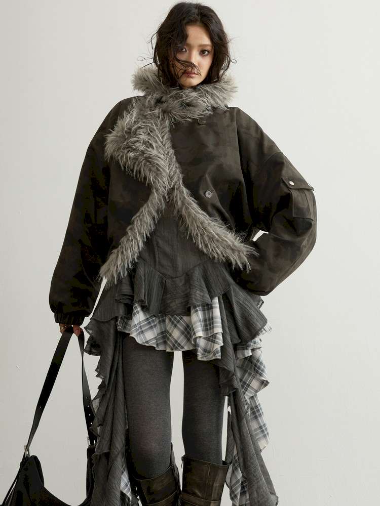 Aviator Hooded Fur Short Jacket【s0000015189】