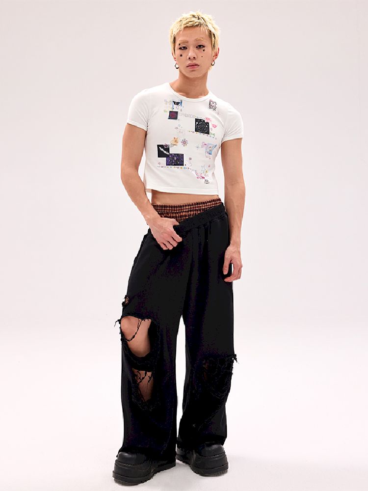 Fake Pants Slanting Ripped Sweatpants【s0000012179】