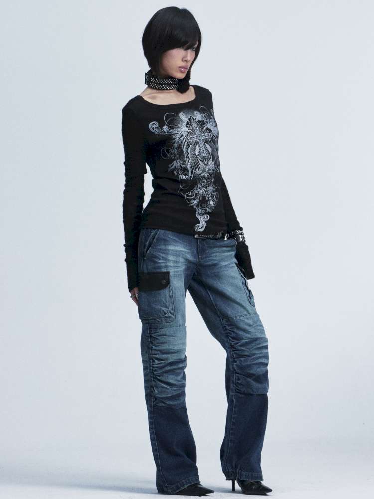 Knitted Mesh Hole Cross Rivet T-shirt【s0000014666】