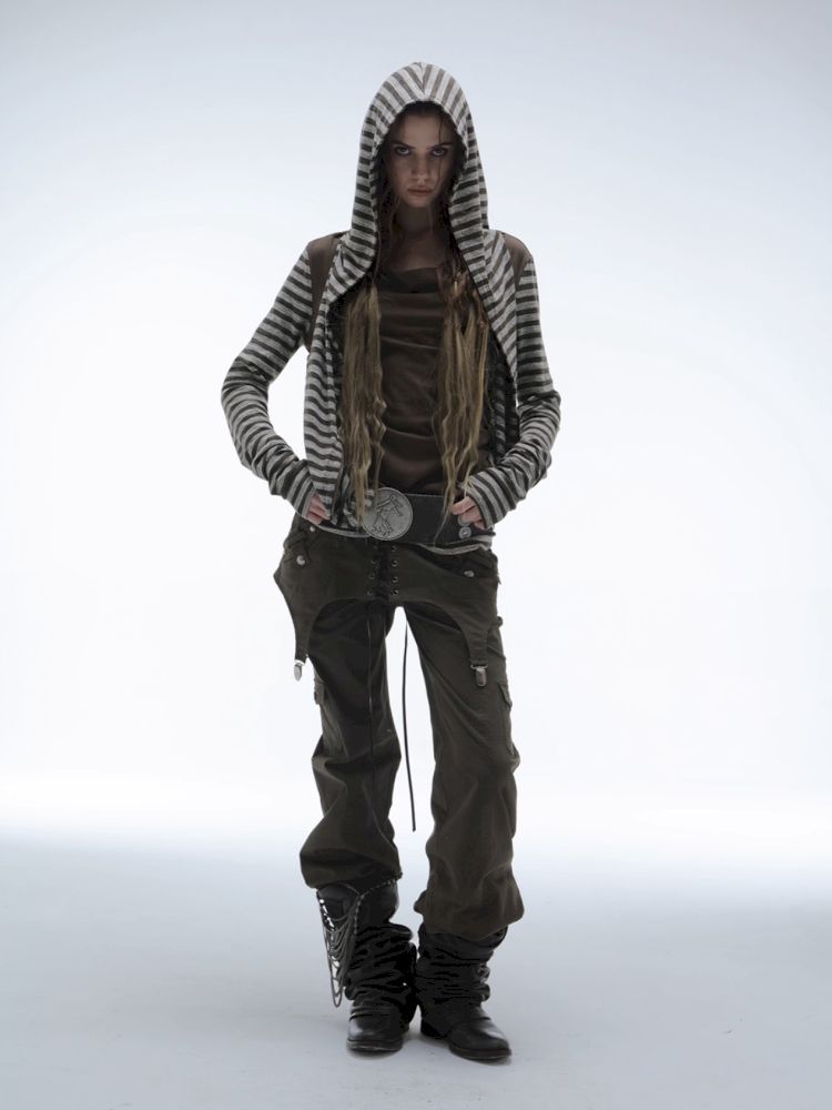 Patchwork Striped Hooded Pullover【s0000013900】