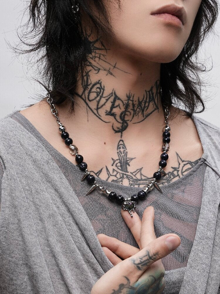 Purple Night Y2K Punk Beaded Necklace【s0000018983】