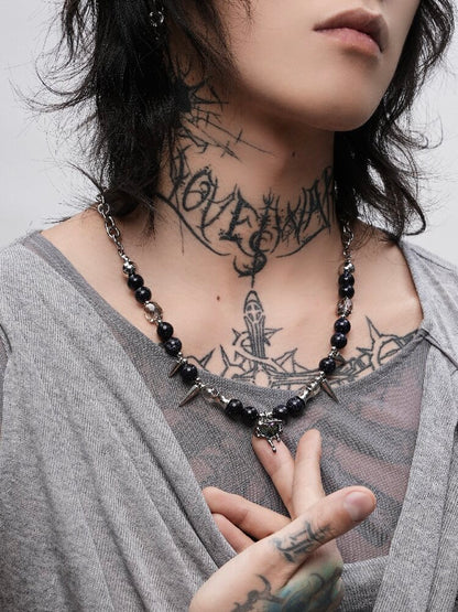 Purple Night Y2K Punk Beaded Necklace【s0000018983】