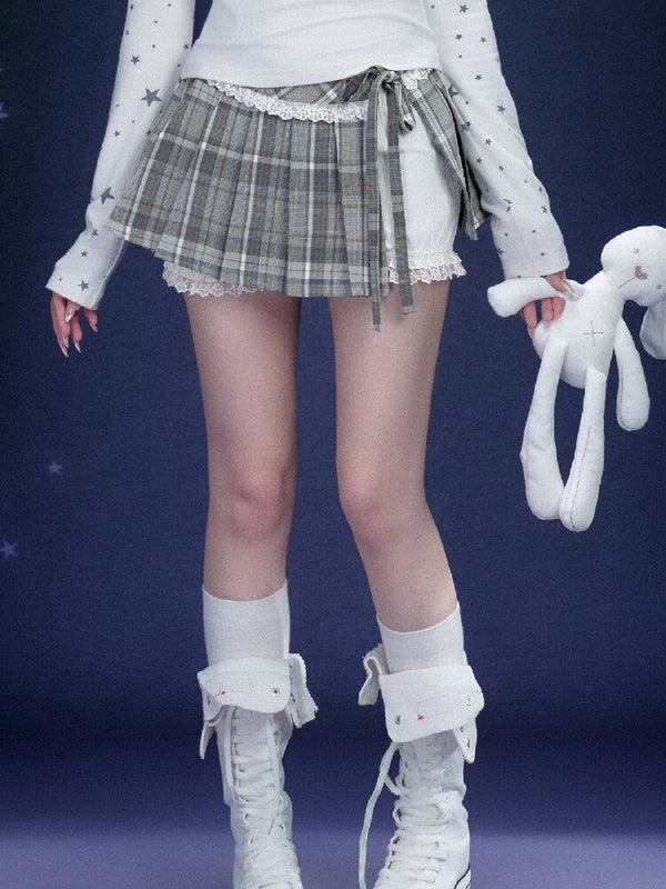 Checkered Pleated Flower Bud Skirt【s0000015765】