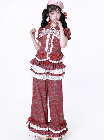 Retro Red Plaid Trousers【s0000012192】