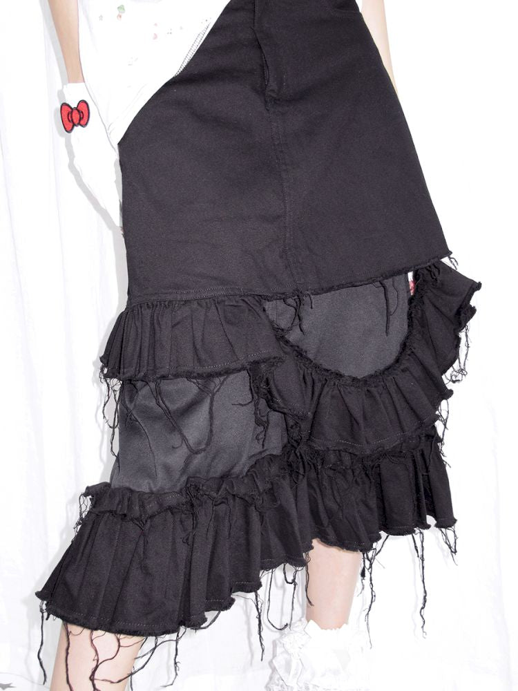 Tattered Black Denim Skirt【s0000013884】