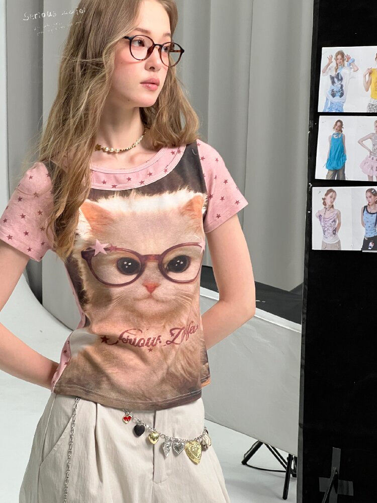 Retro Vintage Cat Print T-Shirt【s0000016855】