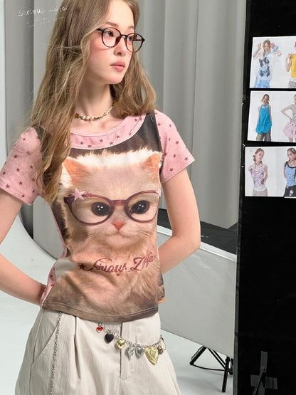 Retro Vintage Cat Print T-Shirt【s0000016855】