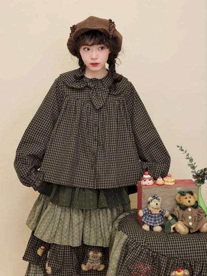 Vintage Girly Dark Green Plaid Shirt【s0000014842】