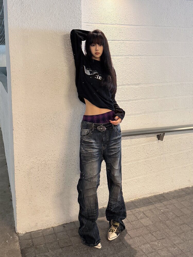 Plaid Double Waist Cut Off Jeans【s0000019271】