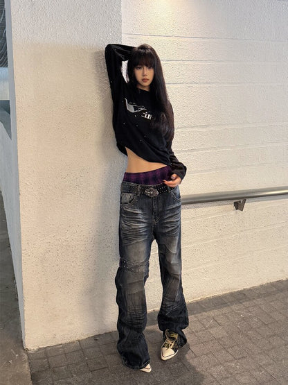 Plaid Double Waist Cut Off Jeans【s0000019271】