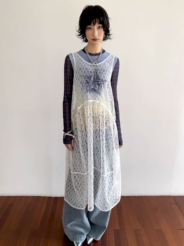 Starfish Printed Lace Hollow Out Dress【s0000012297】