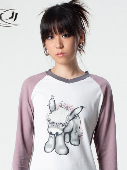Distressed Contrast Long Sleeve Tee【s0000018043】