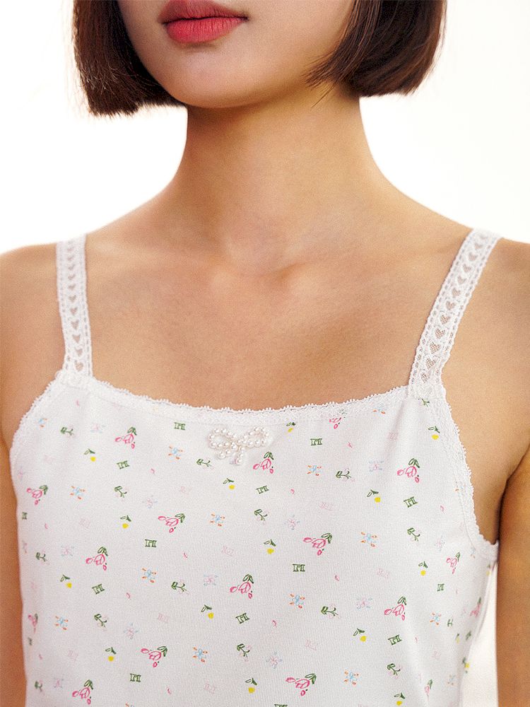 Pearl Bow Lace Floral Camisole [S0000008671]