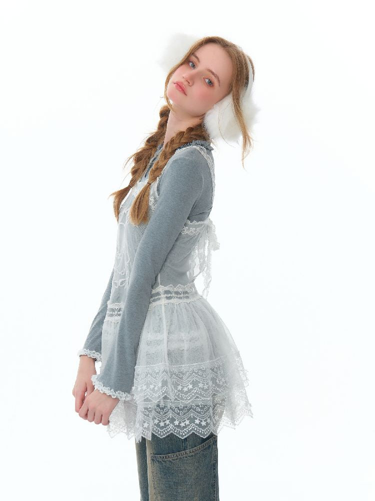 Mesh Sheer Lace Bottom Dress【s0000011503】