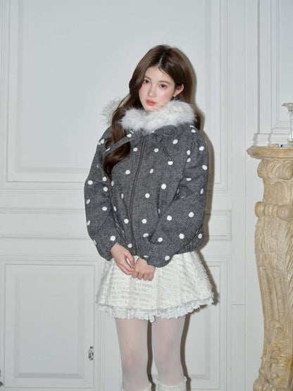 Plush Polka Dot Hooded Wool Coat【s0000015048】