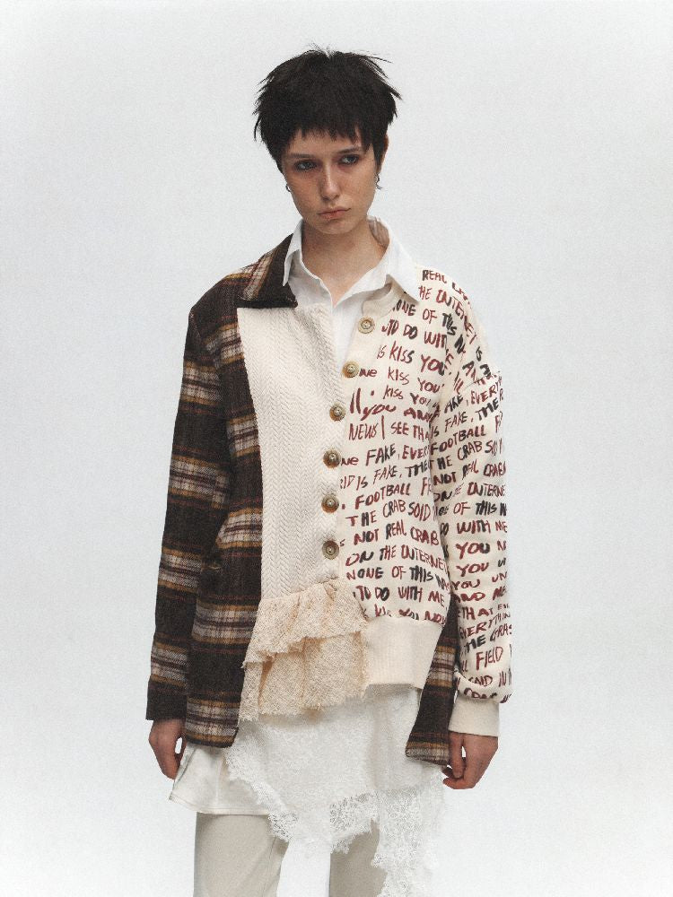 Raw Edge Splicing Lace Printed Cardigan【s0000011625】