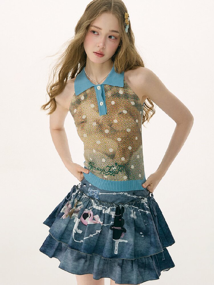 Rabbit Print Polka Dot Knit Vest【s0000016848】