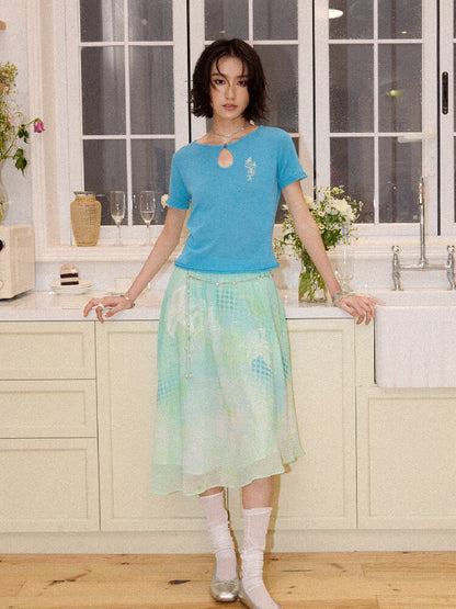 Pearl Gradient Printed A Line Skirt【s0000016661】