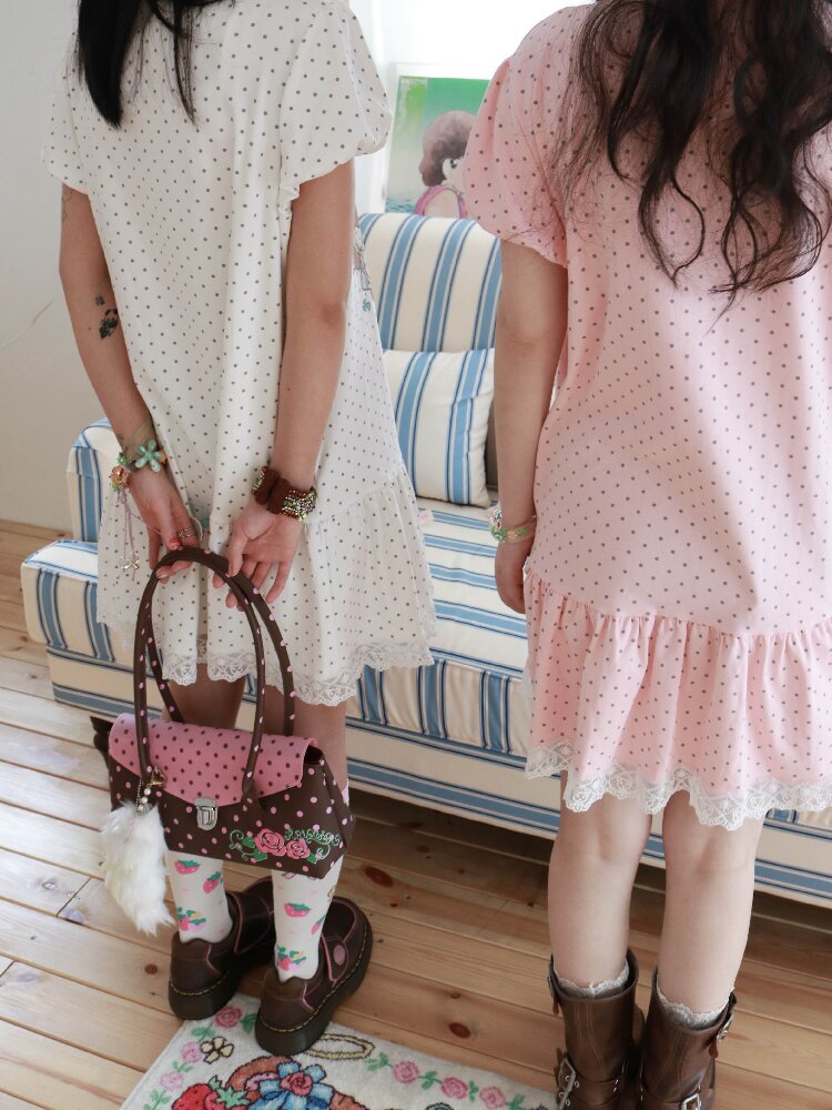 Bear Strawberry Lace Polka Dot Dress【s0000017508】