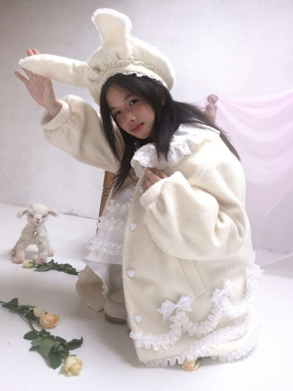 Lace Wool Bubble Sleeve Coat【s0000014532】