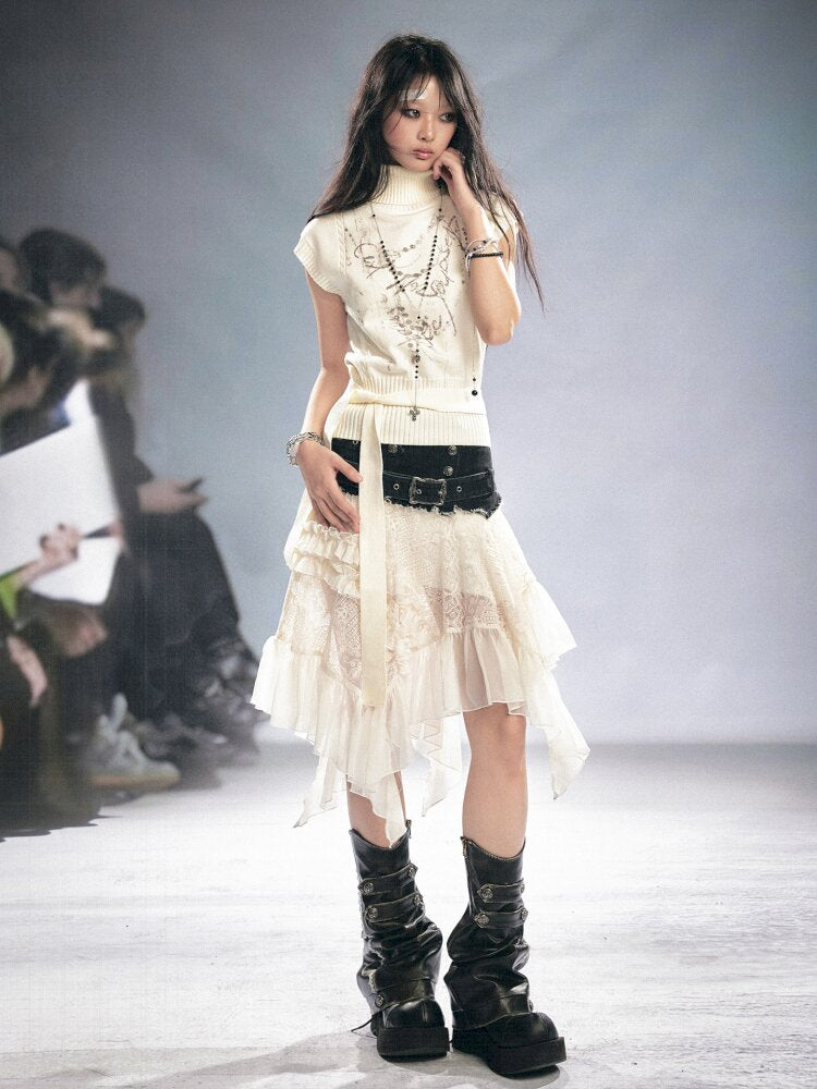 Lace Patchwork Irregular Mesh Skirt【s0000015449】