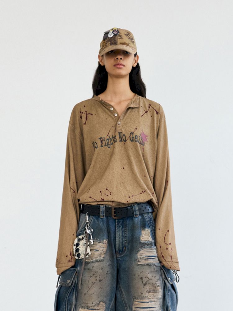 Splash Ink Print Long Sleeve Tee【s0000012471】