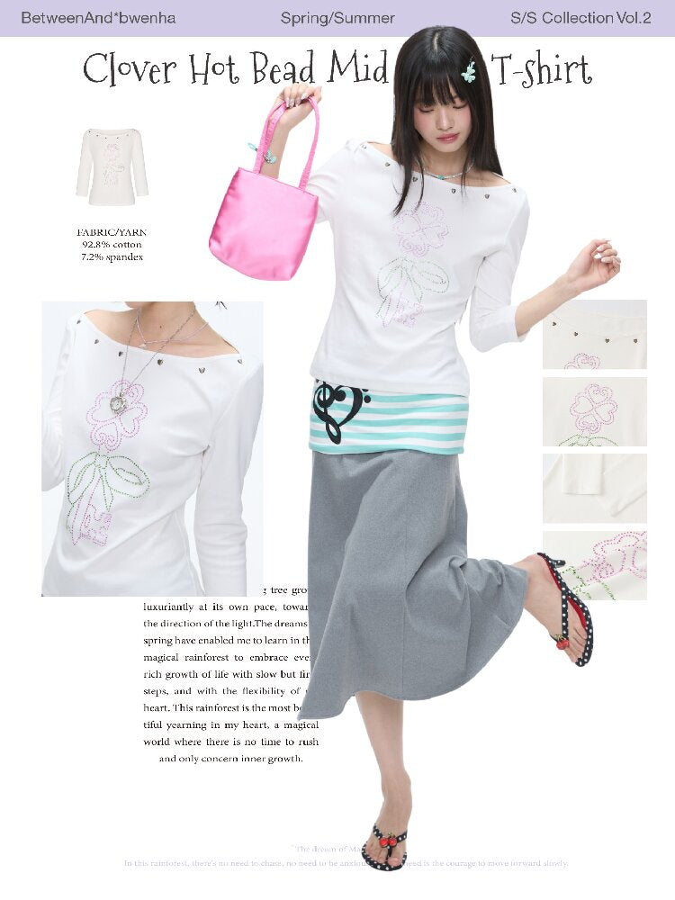 White Clover Hot Bead T-Shirt Top【s0000016408】