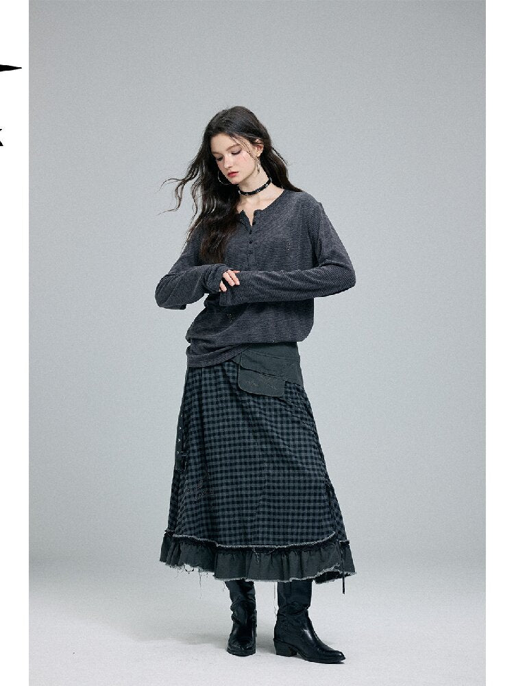 Raw Edge Plaid Patchwork Skirt【s0000016264】