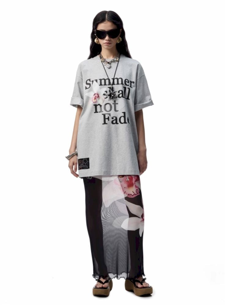 Floral letter print oversize big t-shirt【s0000012400】