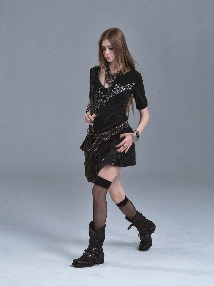Silver Monogram Print Slim T-shirt【s0000016635】