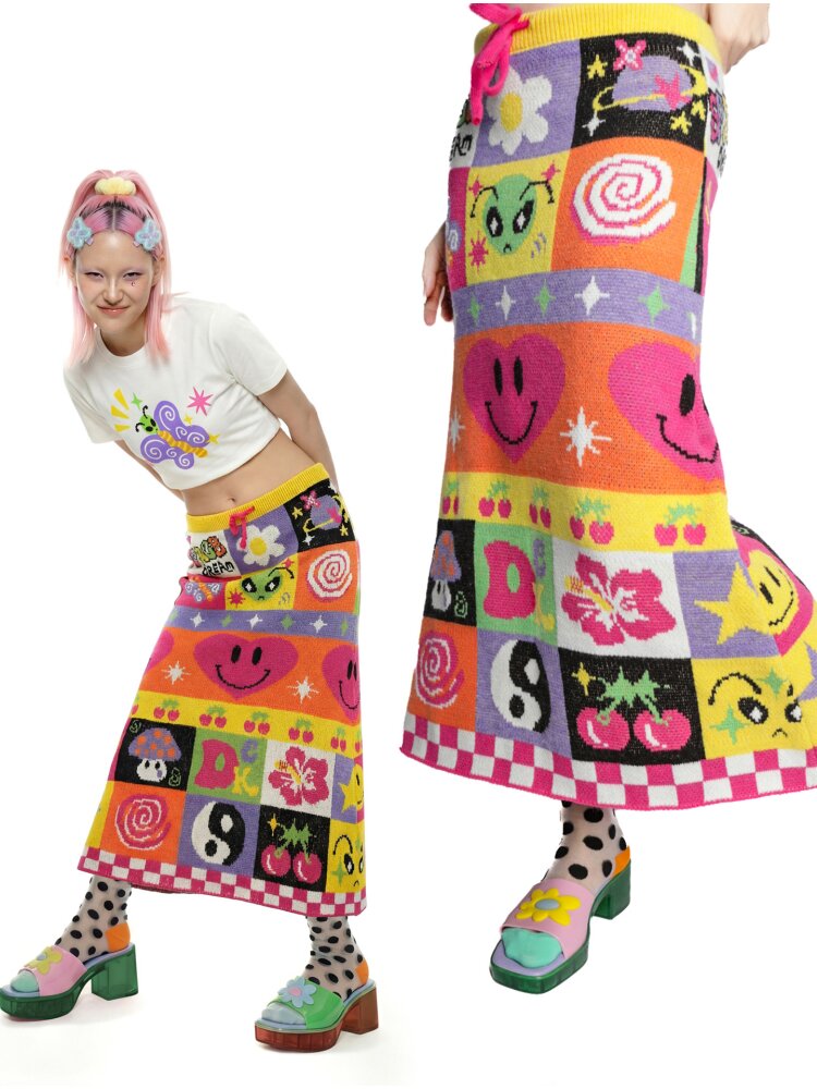 Cartoon Rainbow Knit Stretch Skirt【s0000015555】