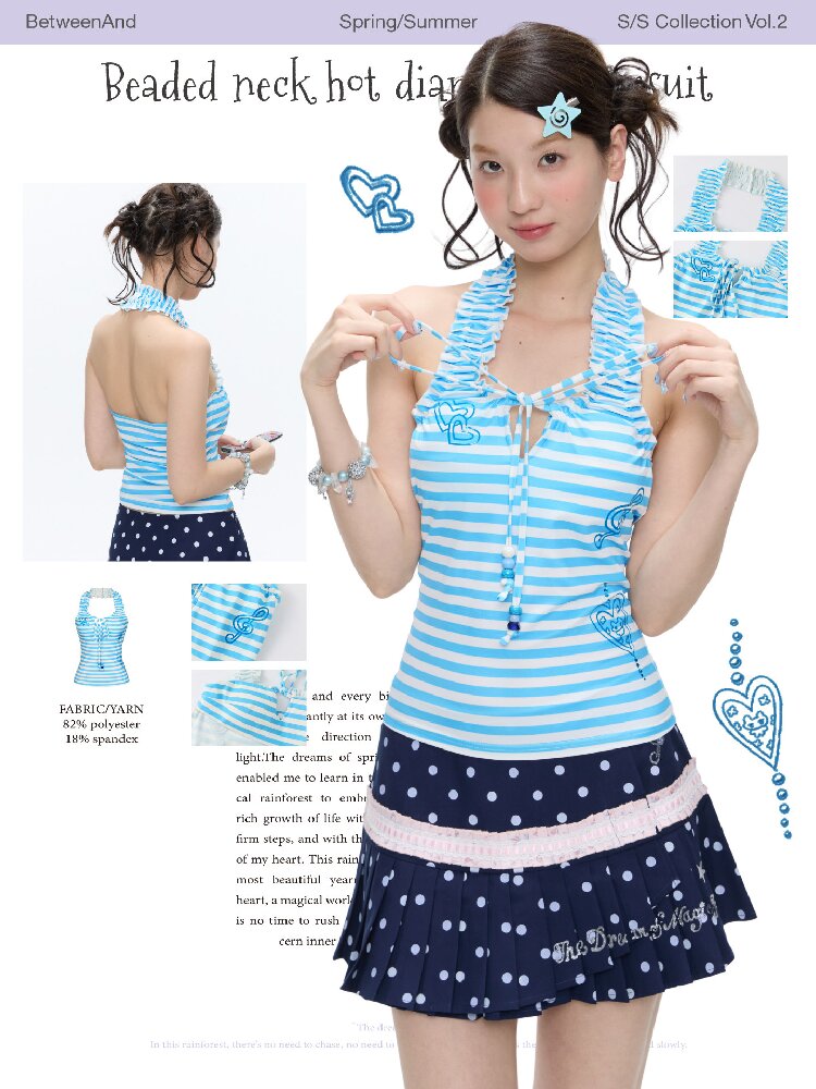 Blue Striped Halterneck Swimsuit【s0000016396】