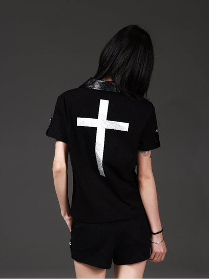 Leather Metallic Cross Polo Shirt【s0000018240】