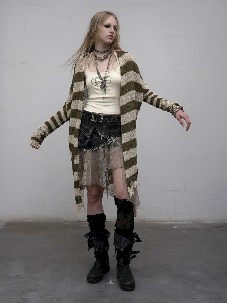 Striped knit loose bat-sleeve sunscreen hoodie【s0000012319】