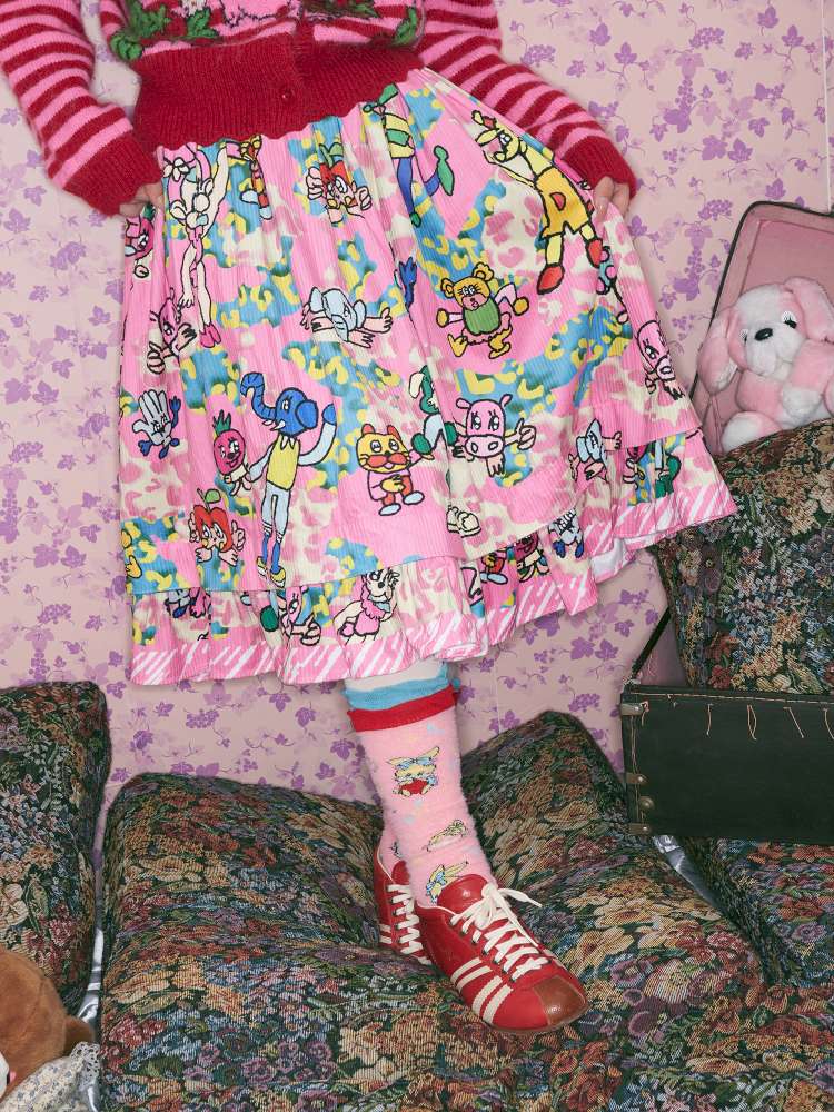 Pink Animal Illustration Skirt【s0000015372】