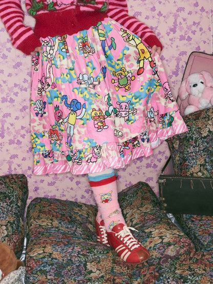 Pink Animal Illustration Skirt【s0000015372】